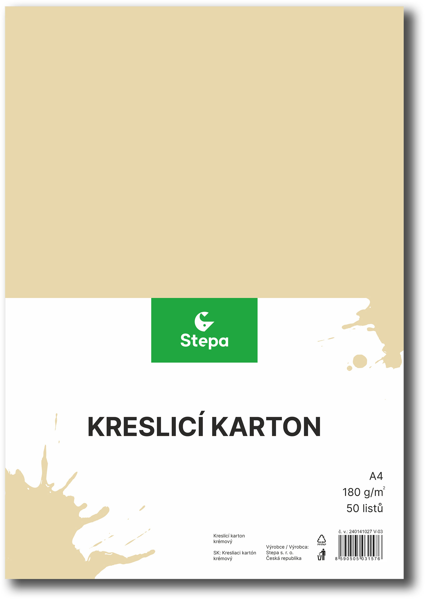 STEPA kreslicí karton A4 50 listů 180g/m2, krémový