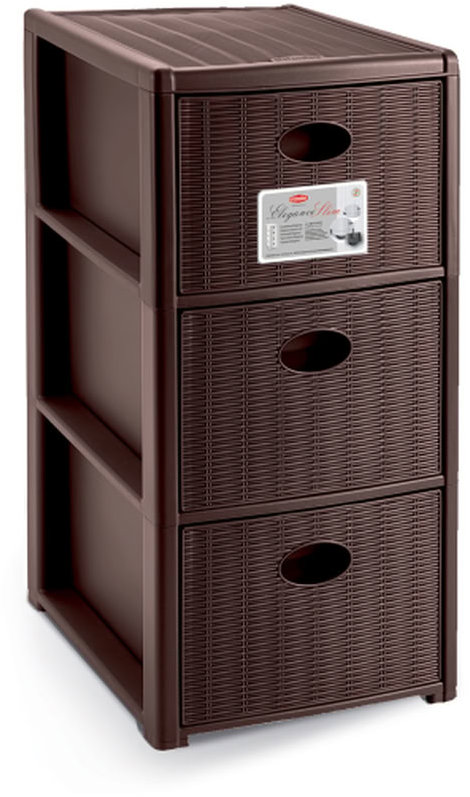 Stefanplast Úložný plastový regál Elegance Slim, 3 zásuvky, hnědý