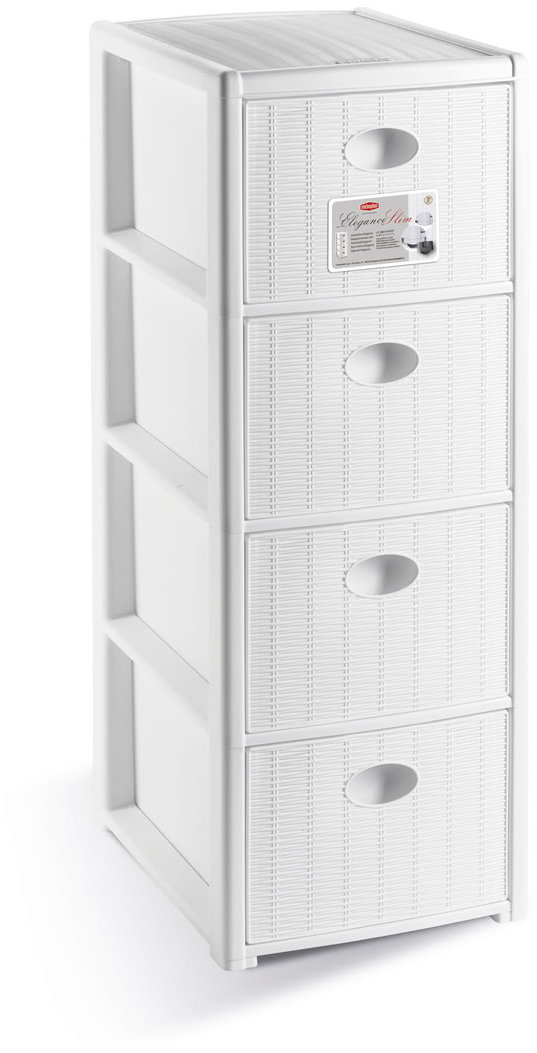 Stefanplast Úložný plastový regál Elegance Slim, 4 zásuvky, bílý
