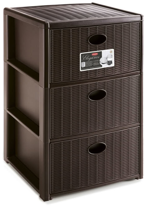 Stefanplast Úložný plastový regál Elegance, 3 zásuvky, hnědý