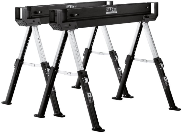 STROXX Kovové pracovní kozy, výškově nastavitelná na 62-82 cm , nosnost 580 kg, set 2 ks