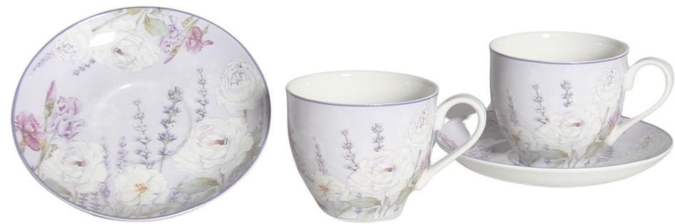 Home Elements Sada dvou porcelánových šálků 270 ml s podšálky, Levandule