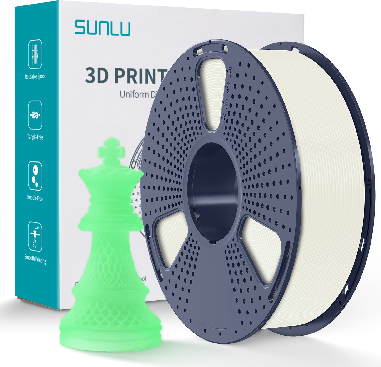 Sunlu PLA Glow in the dark 1kg, White
(White to Green)