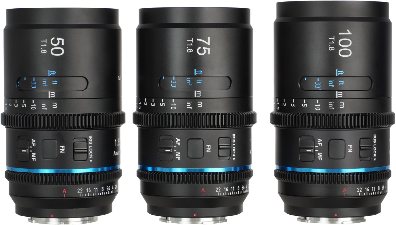 SIRUI Astra Series 50mm, 75mm&100mm T1.8 1.33X Full-frame Anamorphic Cine Lens Kit (Z Mount, Blue Fl