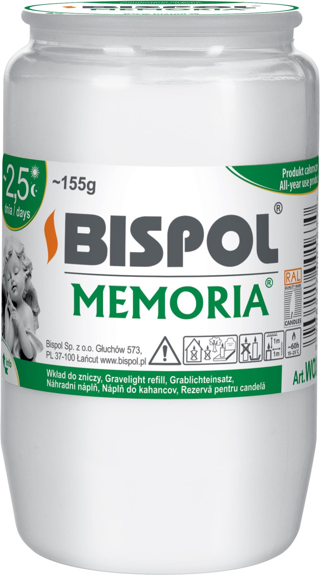 BISPOL hřbitovní svíčka Memoria bílá 60 h