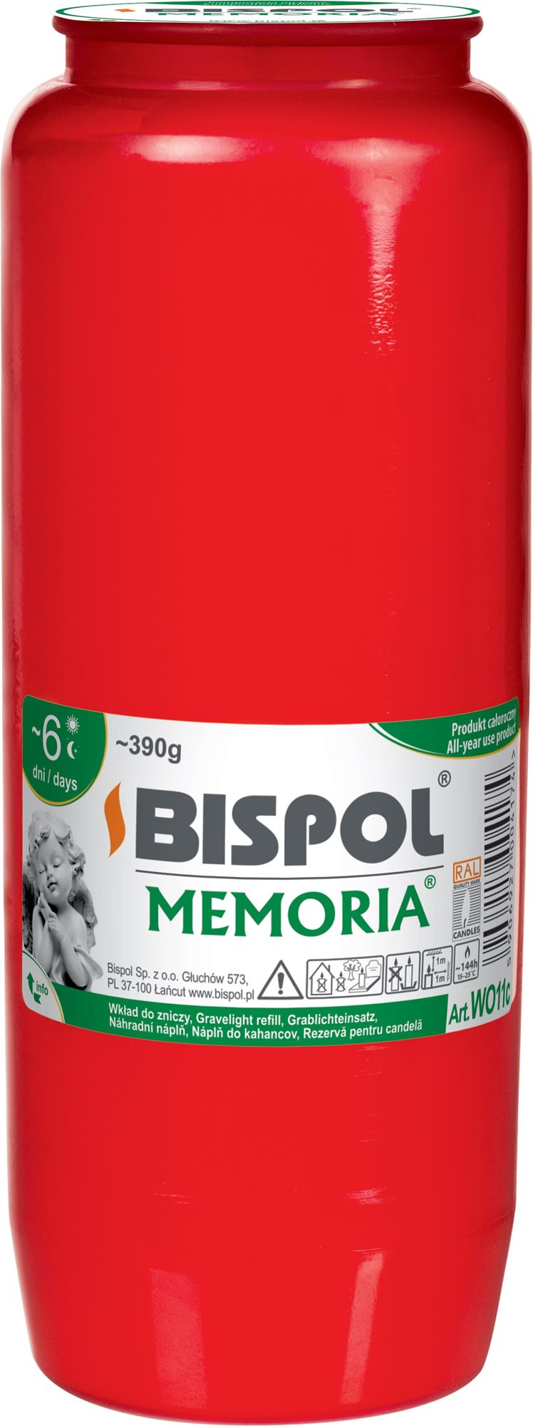 BISPOL hřbitovní svíčka Memoria červená 144 h