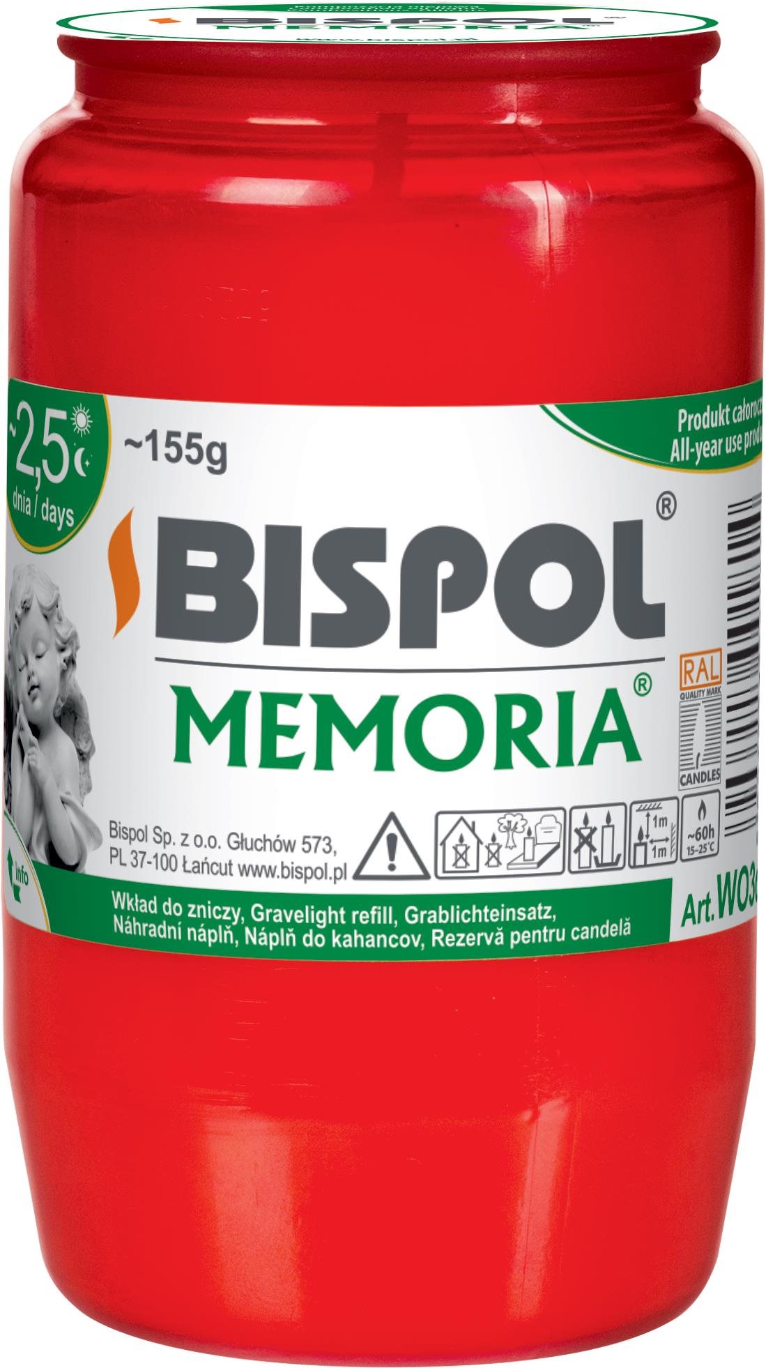 BISPOL hřbitovní svíčka Memoria červená 60 h