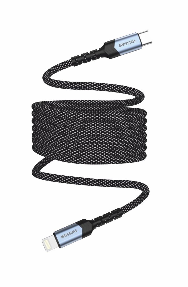 Swissten magnetický kabel samonavíjecí USB-C / Lightning 1 m