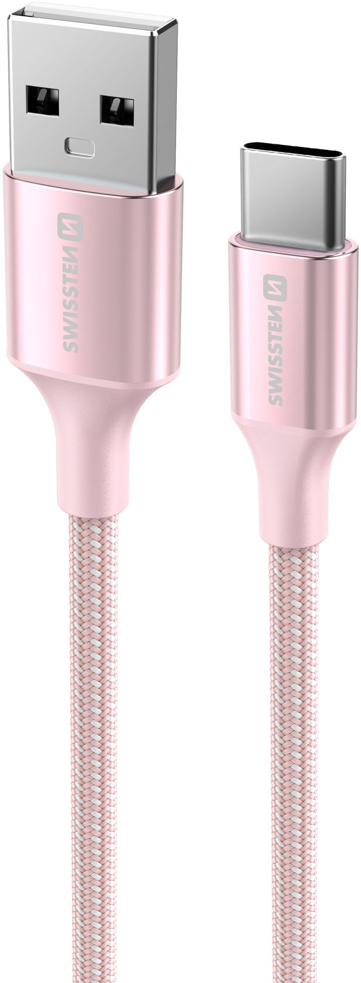 Swissten datový kabel Textile II USB / USB-C 1,5m růžový
