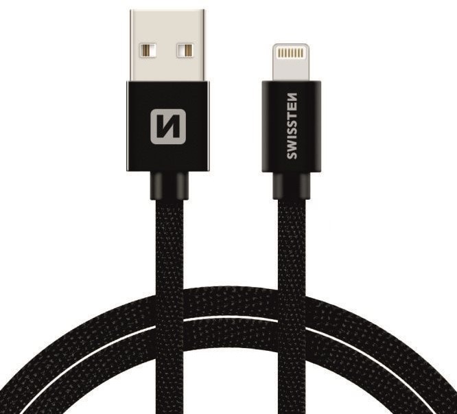 Swissten textilní datový kabel lightning 2m černý