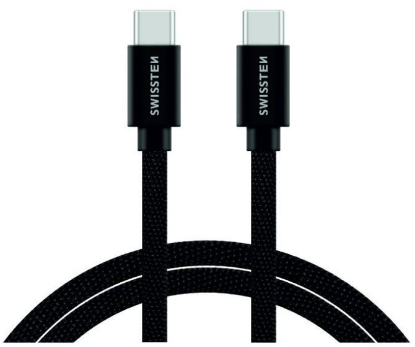 Swissten textilní datový kabel USB-C/USB-C 2m černý