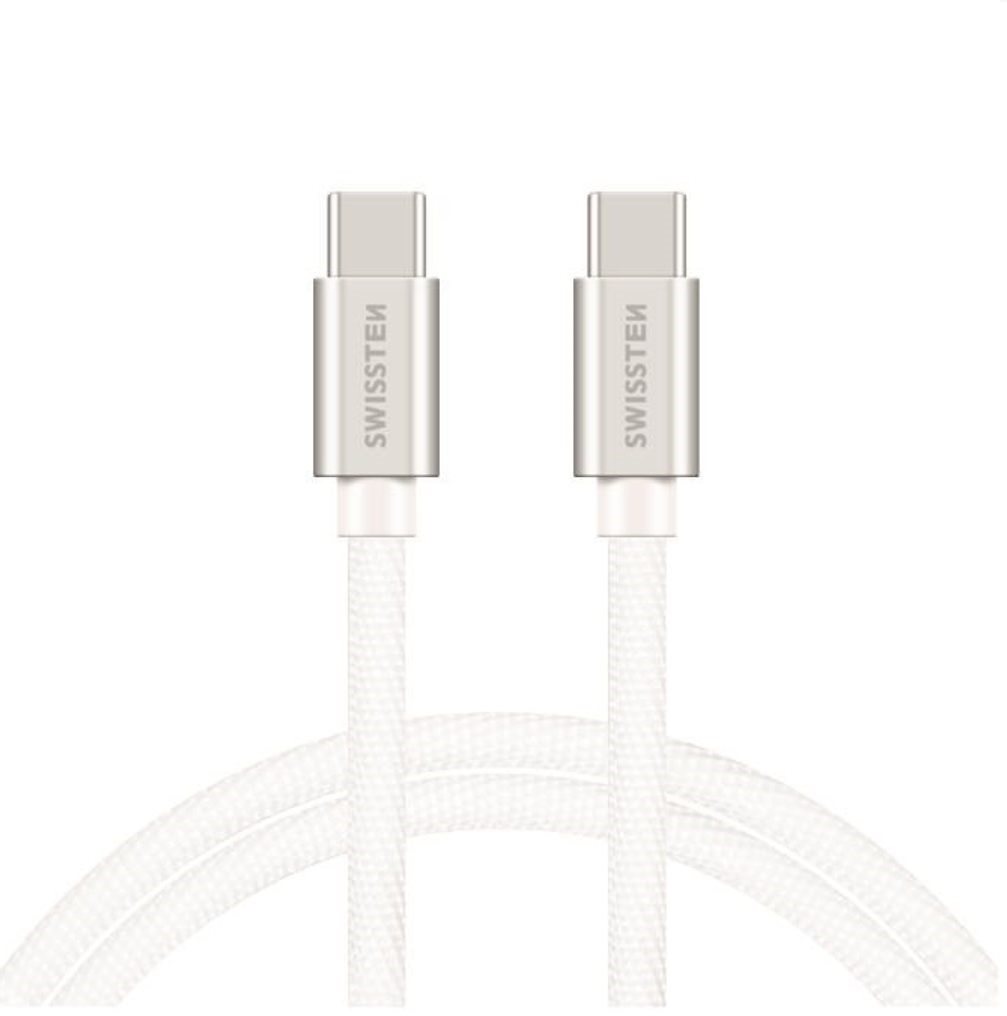 Swissten textilní datový kabel USB-C/USB-C 2m stříbrný