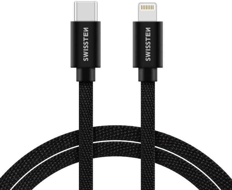 Swissten textilní datový kabel USB-C/Lightning 2m černý