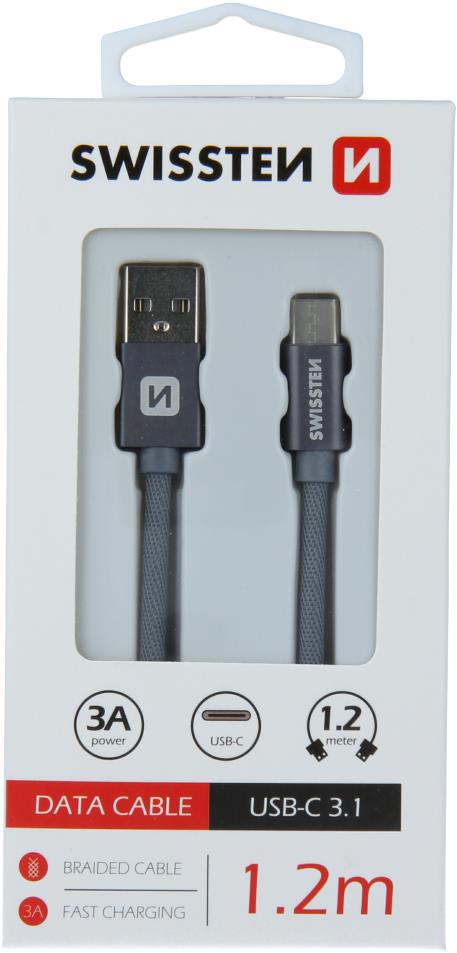 Swissten datový kabel Textile USB / USB-C 1.2m šedý