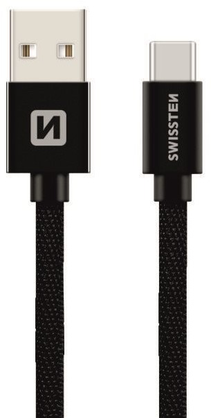 Swissten Textilní Datový Kabel USB-C 0,2m Černý