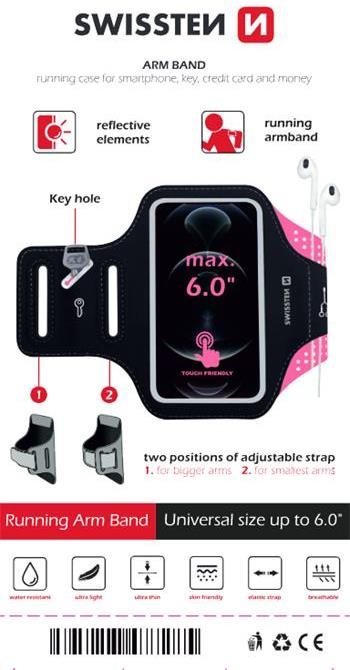 Swissten Armband Case vel. 6.0" růžové