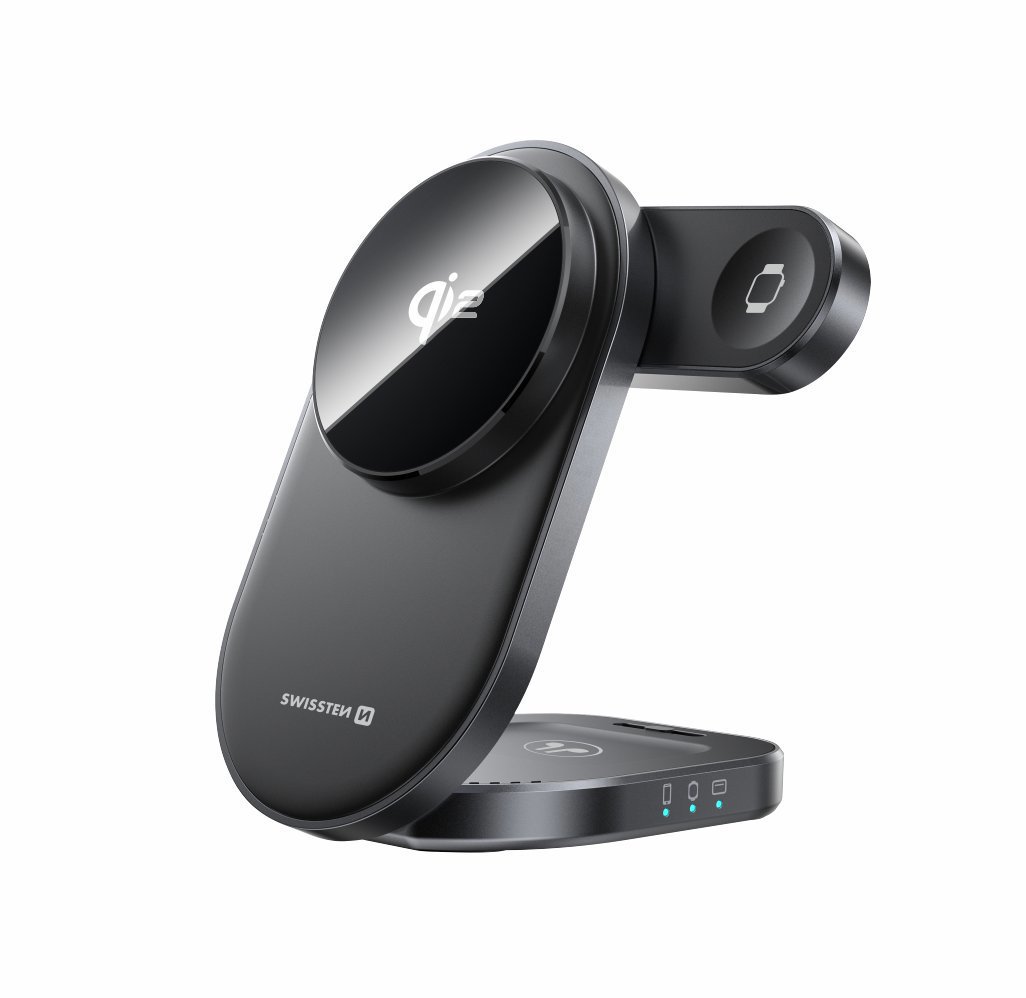 Swissten MagBase skládací bezdrátová nabíječka Qi2 3v1 černá
