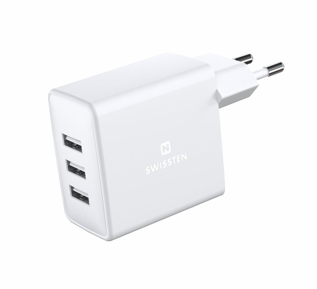 Swissten síťový adaptér 3x USB 3A 15W bílá