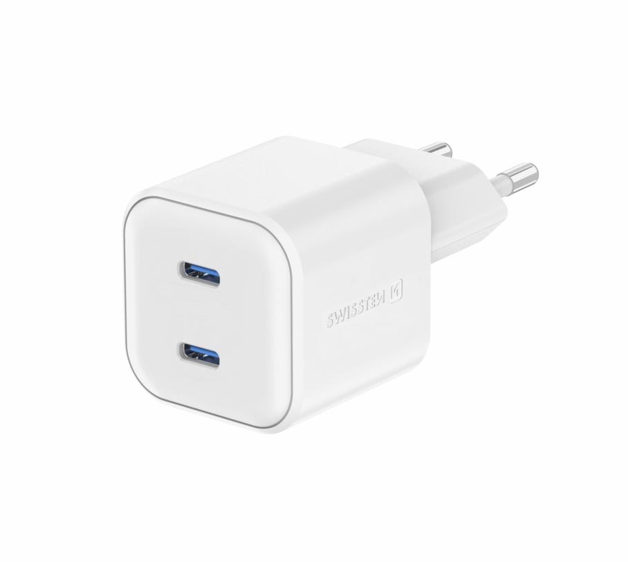 Swissten síťový adaptér GaN 2x USB-C 20W Power Delivery bílý