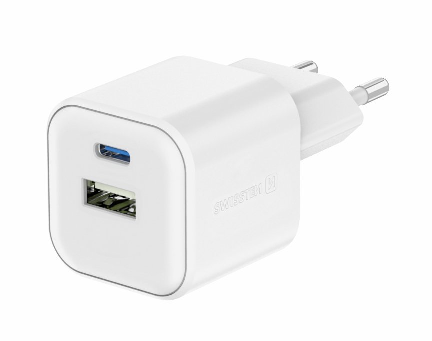 Swissten síťový adaptér 12W 1x USB-C + 1x USB-A bílý