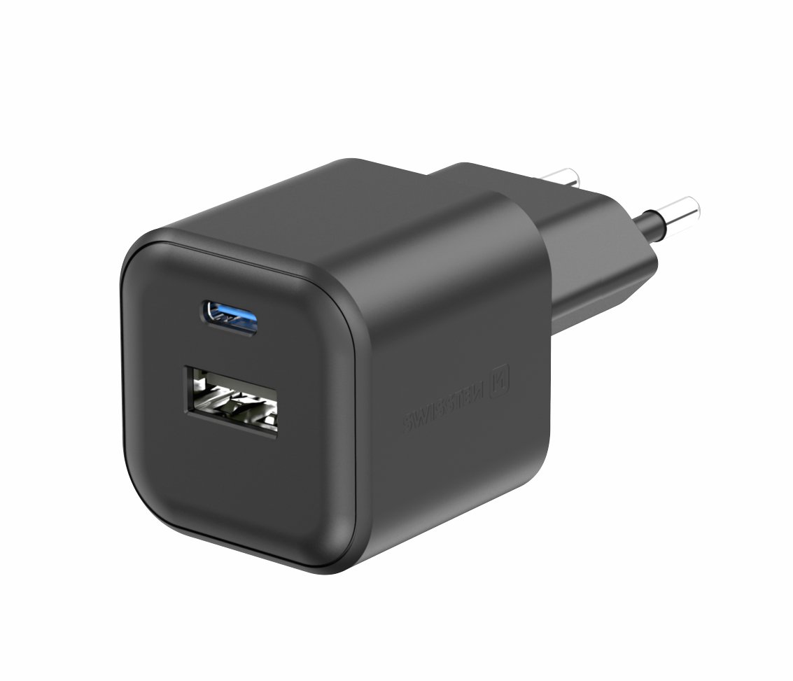 Swissten síťový adaptér 12W 1x USB-C + 1x USB-A černý