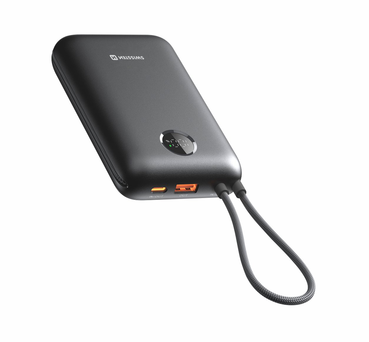 Swissten Voltbox 35W 20000 mAh s integrovanými kabely USB-C a Lightning černá