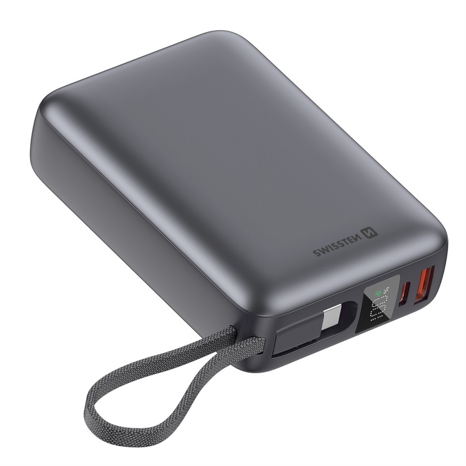 Swissten 20000 mAh 45W s integrovaným kabelem USB-C vesmírně stříbrná