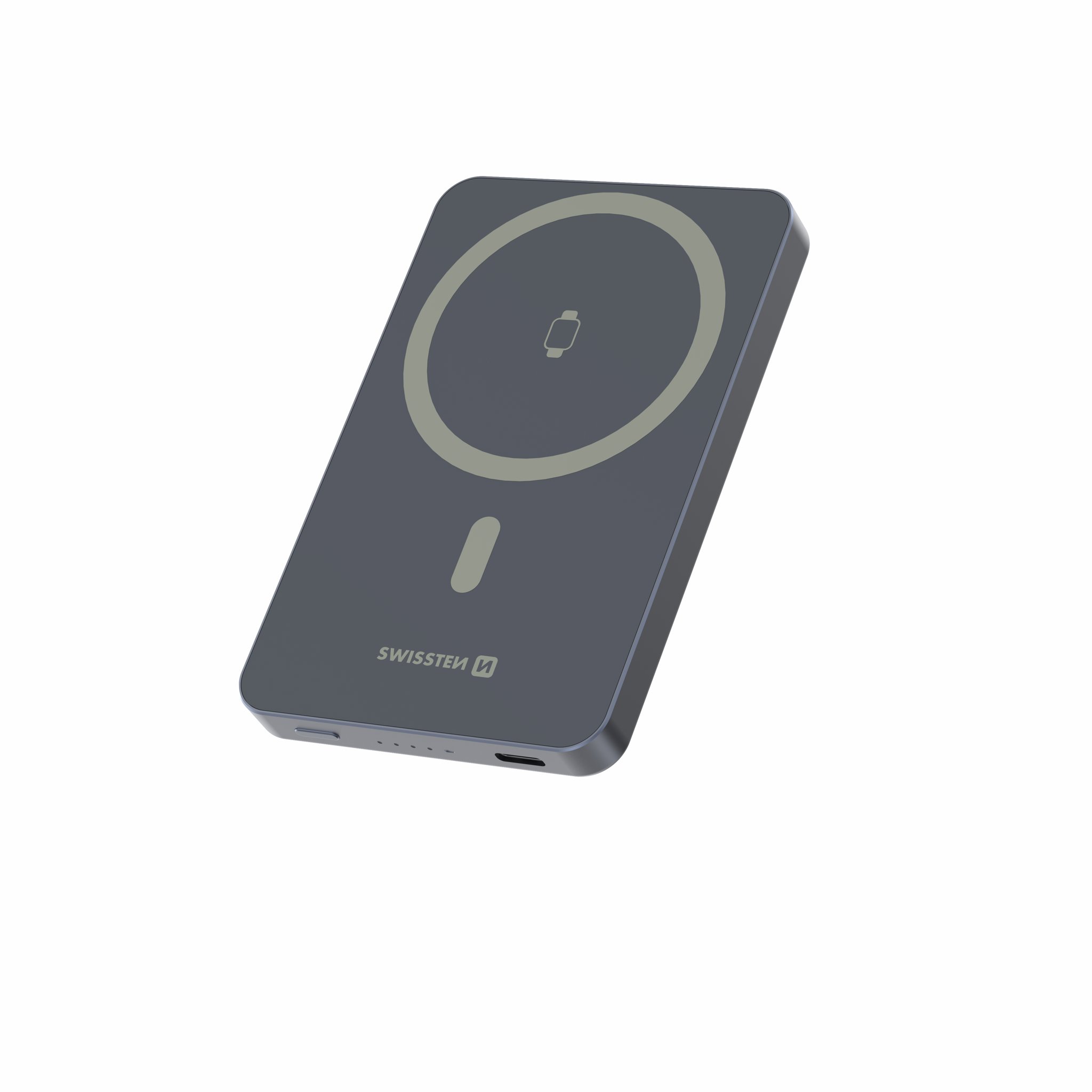 Swissten Power Bank Fusion 5000mAh s nabíjením Apple Watch (kompatibilní s MagSafe) Stříbrná