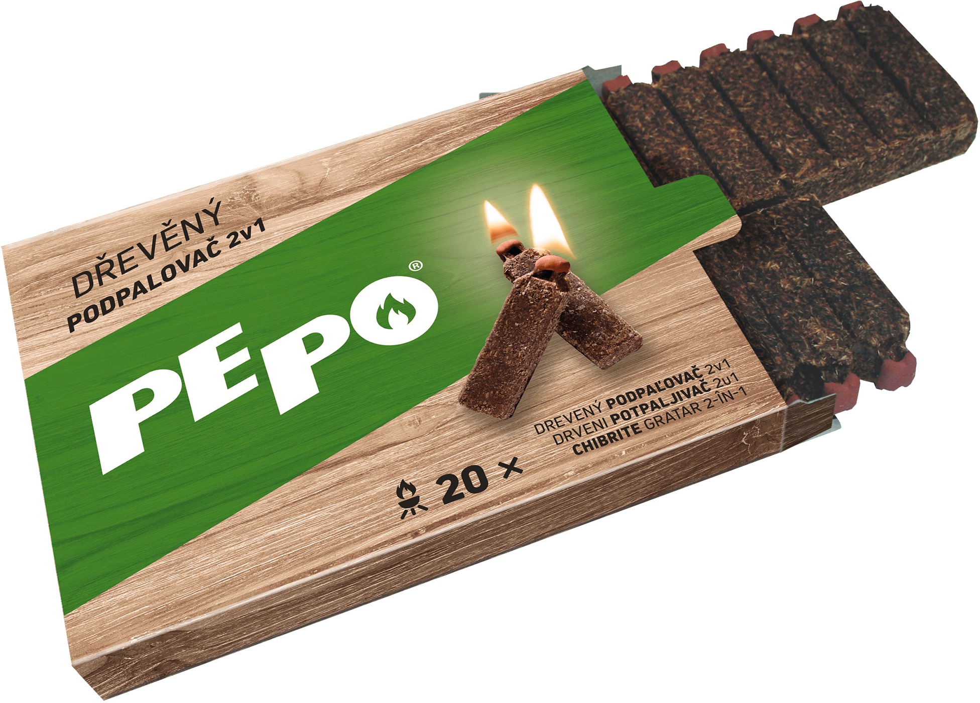 PE-PO dřevěný podpalovač 2v1 20 podpalů