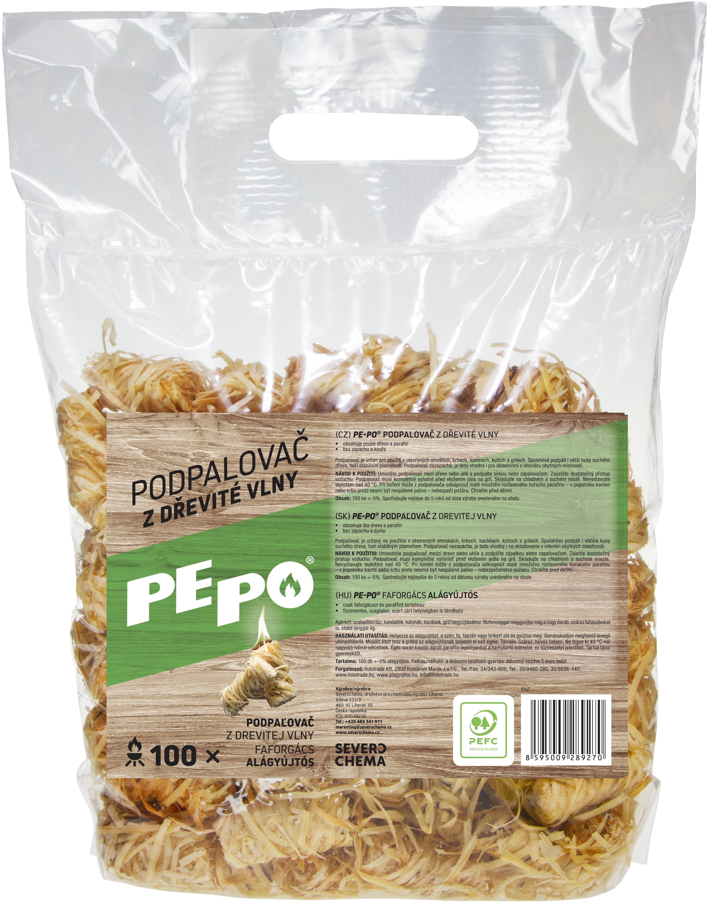 PE-PO podpalovač z dřevité vlny 100 ks
