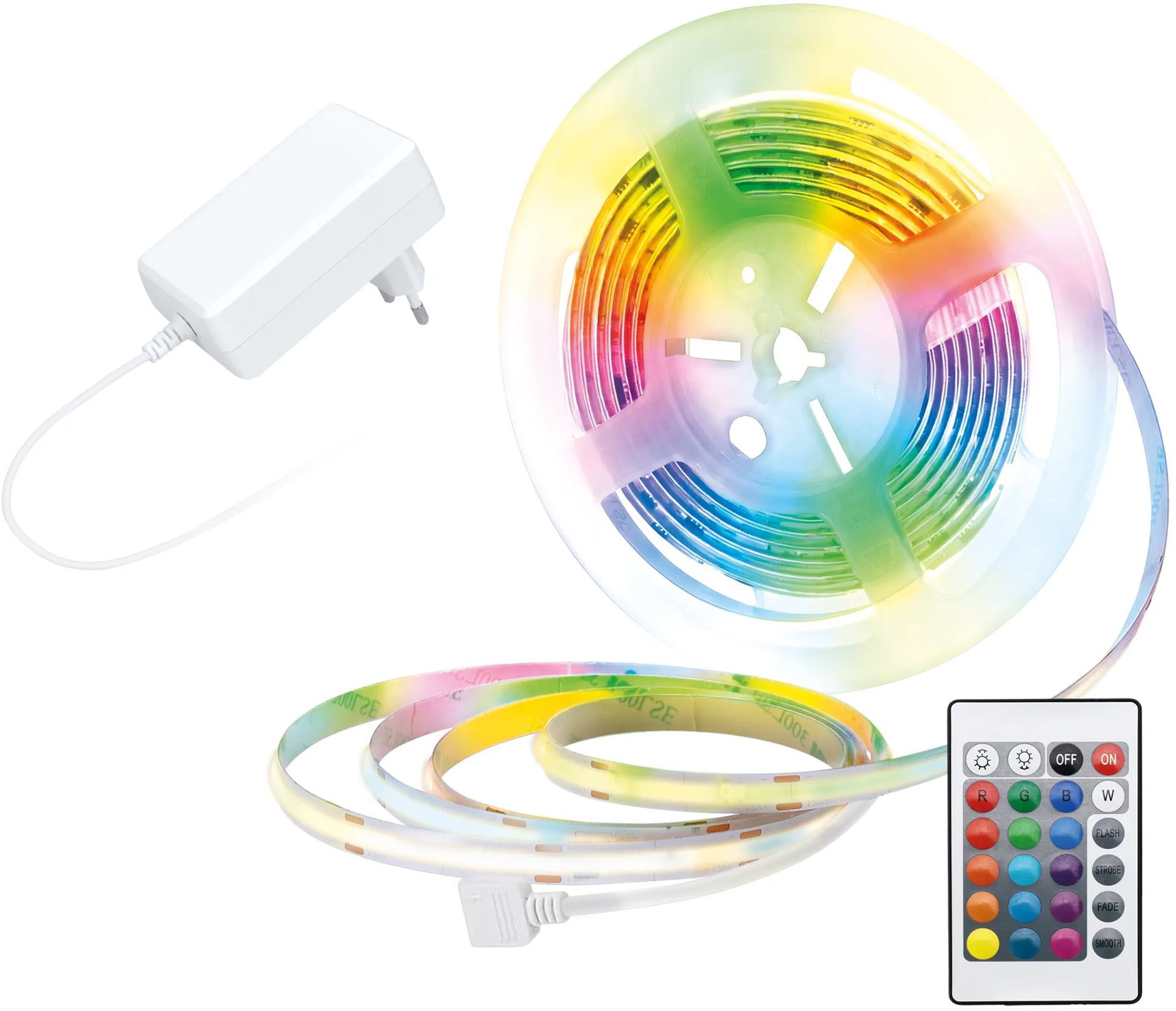 Solight LED SMD RGB pásek, sada s adpatérem, 3m, dálkové ovládání, 10 W/m, multicolor