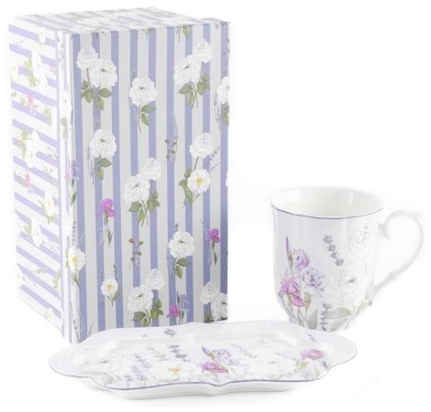 Home Elements Porcelánový hrnek 360 ml s podtáckem, Levandule