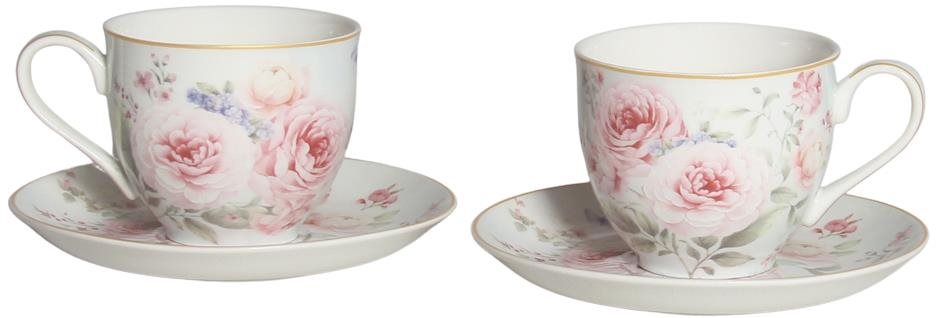 Home Elements Sada 2 kusů porcelánových hrnků 270 ml s podšálky, Růže