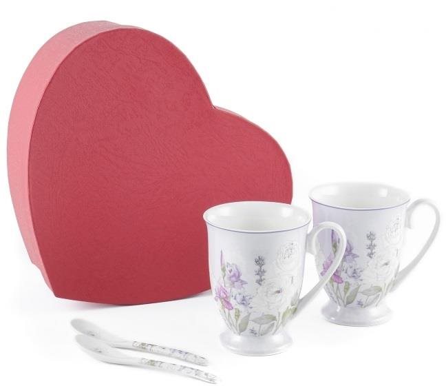 Home Elements Sada dvou porcelánových hrnků 280 ml se lžičkami, Levandule