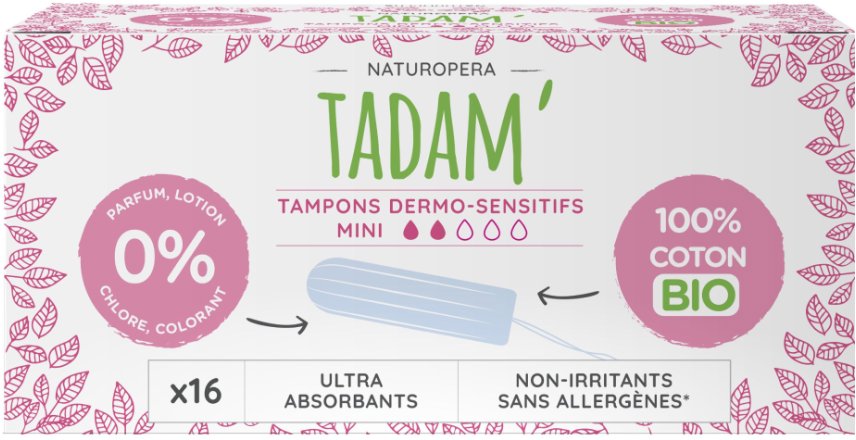 TADAM Dermo sensitivní tampony z BIO bavlny, Mini, 16 ks