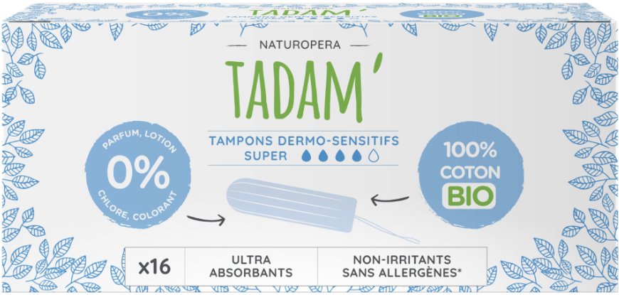 TADAM Dermo sensitivní tampony z BIO bavlny, Super, 16 ks