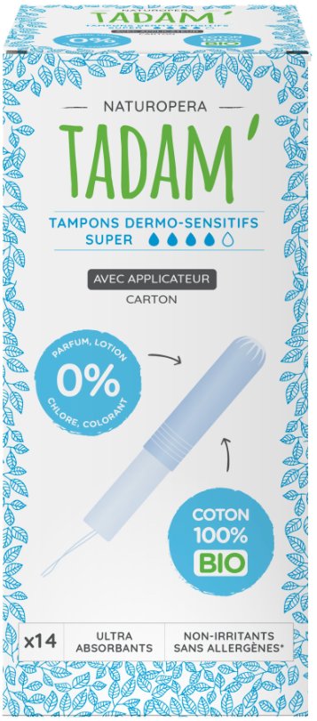 TADAM Dermo sensitivní tampony z BIO bavlny s aplikátorem, Super, 16 ks