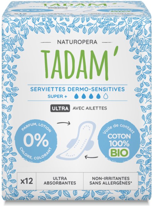 TADAM Dermo sensitivní vložky z BIO bavlny, Super, 12 ks