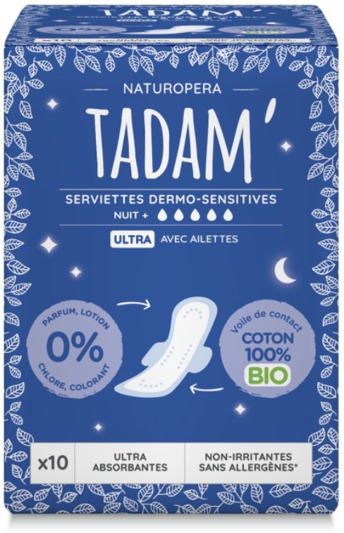TADAM Dermo sensitivní vložky z BIO bavlny, Noční, 10 ks