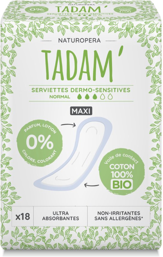 TADAM Dermo sensitivní vložky z BIO bavlny, Maxi Normal, 18 ks
