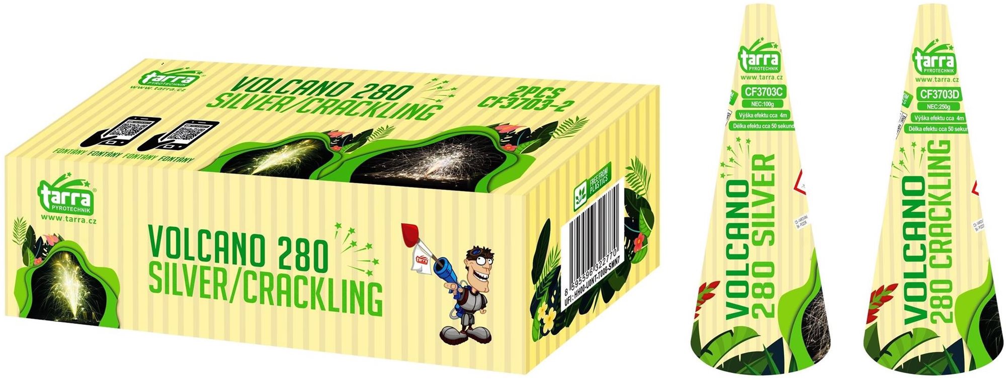 TARRA Fontány volcano silver + crackling - green line - 2 ks