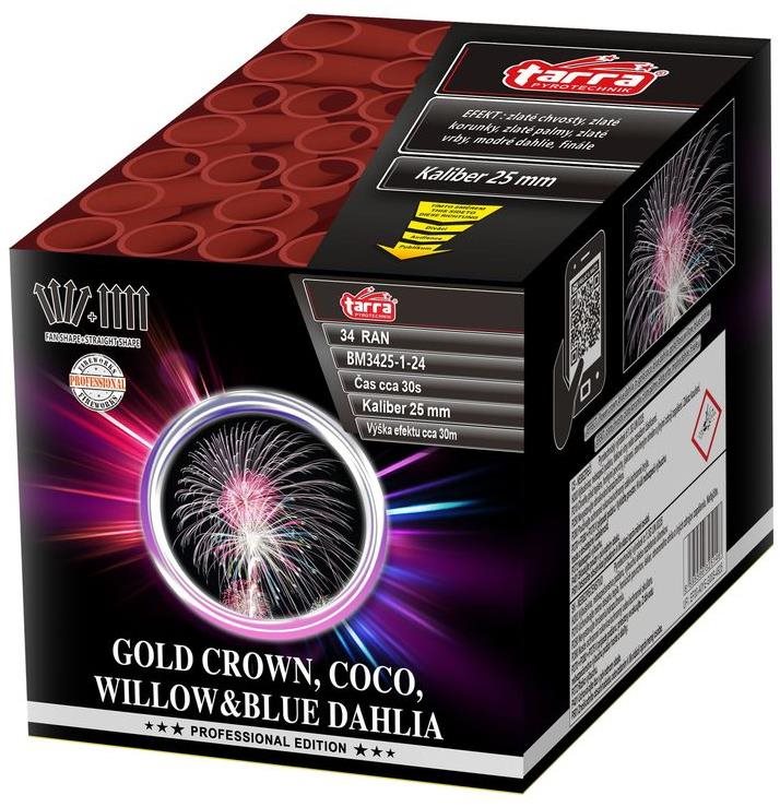 Tarra Ohňostroj - baterie výmetnic - gold crown, coco, willow & blue dahlia 34 ran