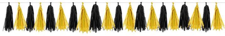 FUNNYFASHN Střapce pompom Silvestr černo-zlaté 20 ks, 420 × 30 cm