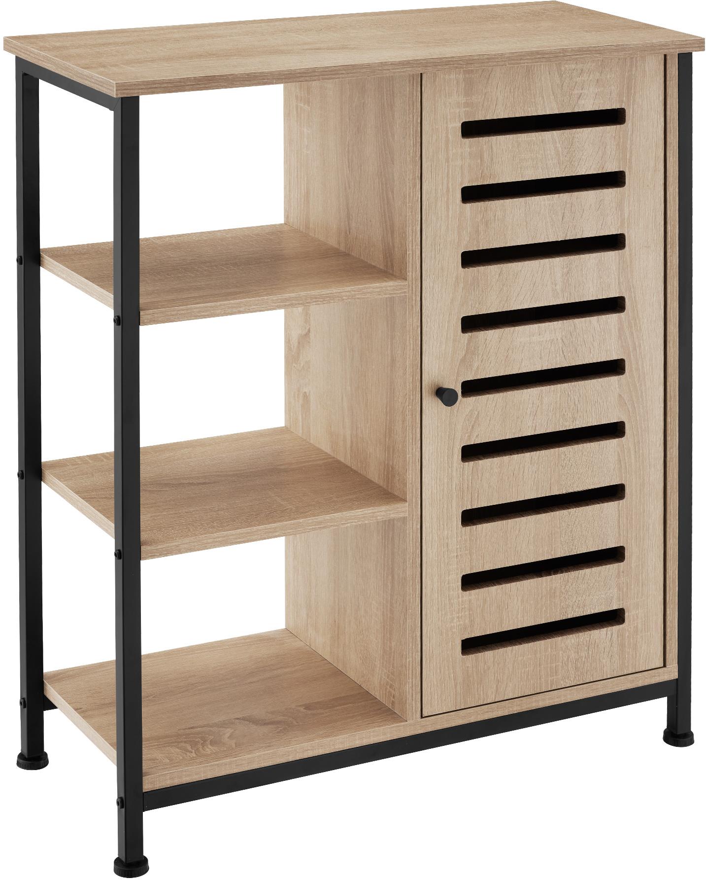 TecTake Komoda 71 × 32 × 82 cm - Industrial světlé dřevo, dub Sonoma, pant dveří vpravo