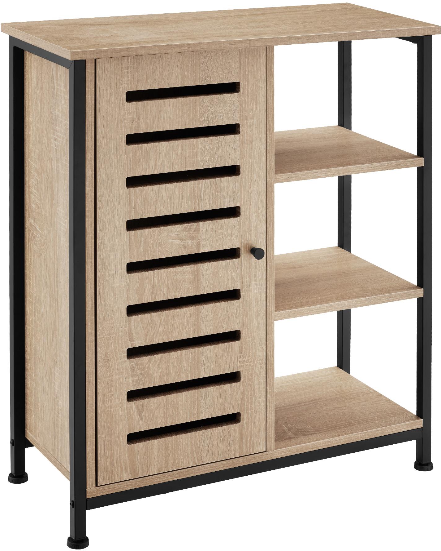 TecTake Komoda 71 × 32 × 82 cm - Industrial světlé dřevo, dub Sonoma, pant dveří vlevo
