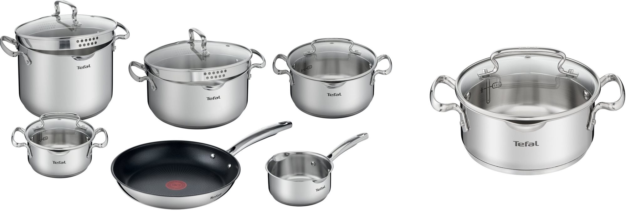 Tefal Sada nádobí 10ks Duetto+ G732SA55 + Tefal Kastrol s poklicí 18cm Duetto+ G7194355