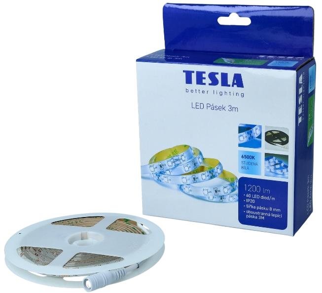 Tesla LED pásek, 60LED/ m, délka 3 m + 1,5 m, 8 mm, 6500 K, SMD2835, IP20