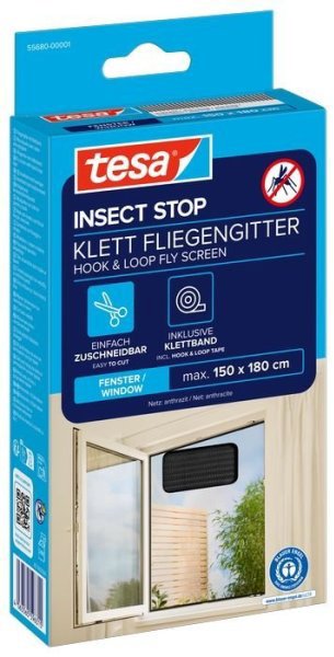 TESA Insect Stop Síť na suchý zip do oken, 1,5 × 1,8 m, antracitová