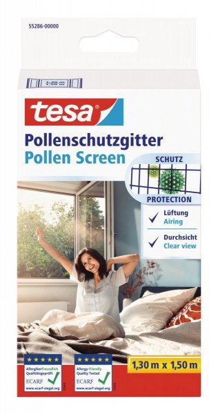 TESA Síť proti pylu do okna, certifikát Ecarf, suchý zip, 1,3 m × 1,5 m, antracitová