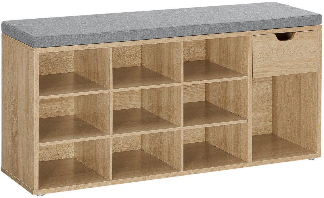 TEXTILOMANIE Weso Sonoma Botník s lavicí s šedým sedákem a zásuvkou 104 × 30 × 48 cm